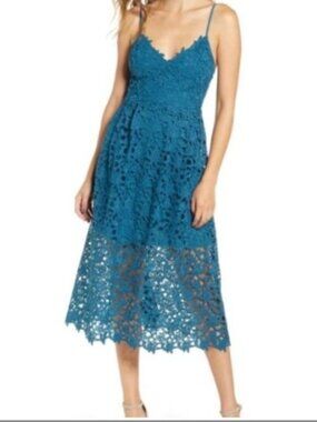 ASTR the Label Floral Lace Midi Dress Size L Blue Green Teal